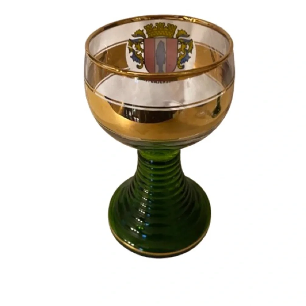 Vintage German Glass Goblets w/ Coat of Arms 2 Pc 5 1/4 and 4 1/4 MCM Barware